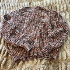 LOFT Brown Crew Neck Sweater with Textured Knit